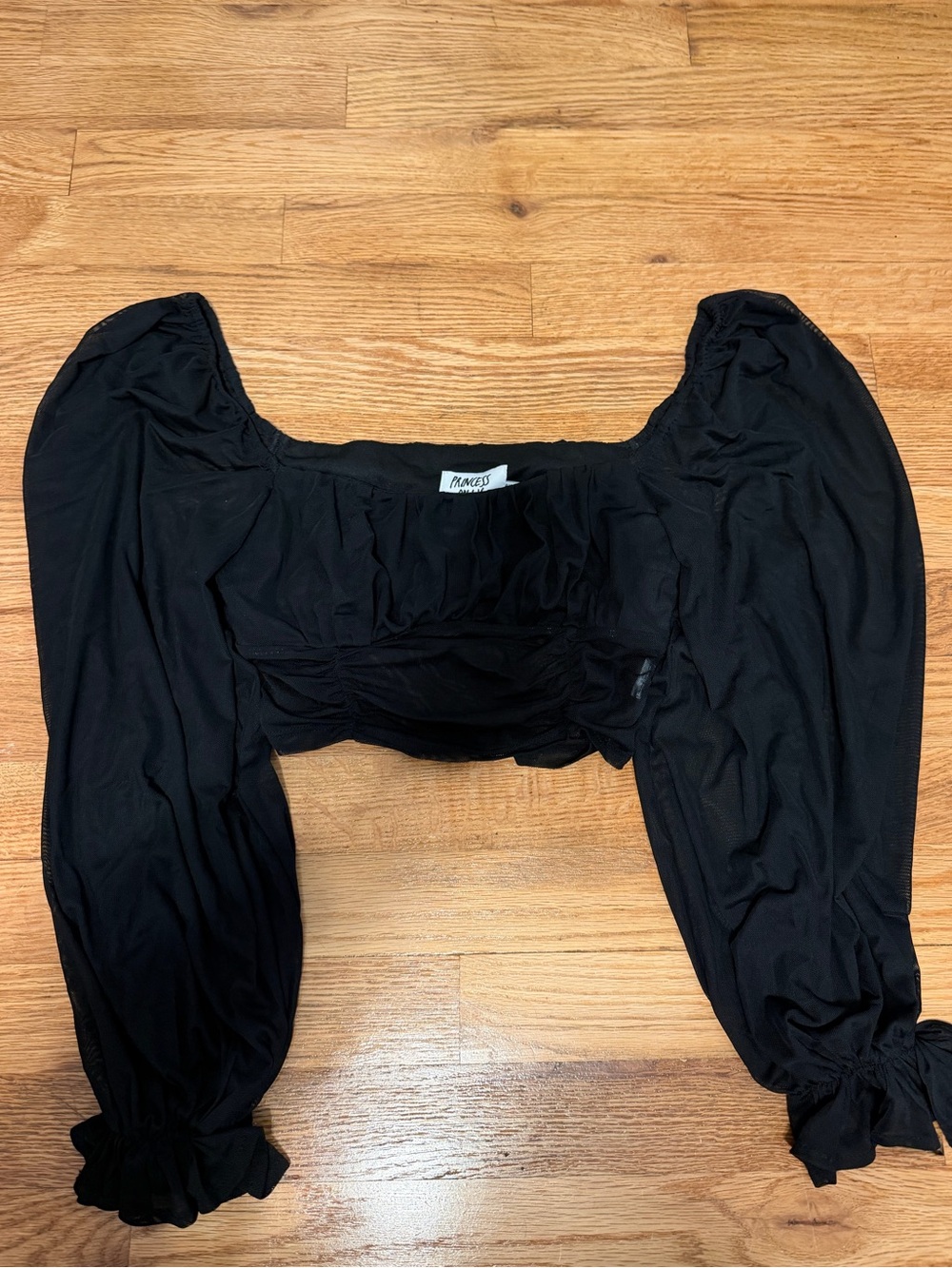 Princess Polly Black Mesh Puff-Sleeve Crop Top